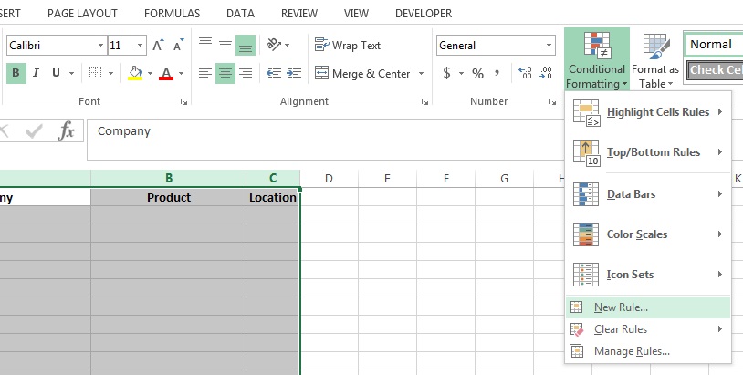 Excel Conditional Formatting New Rule option