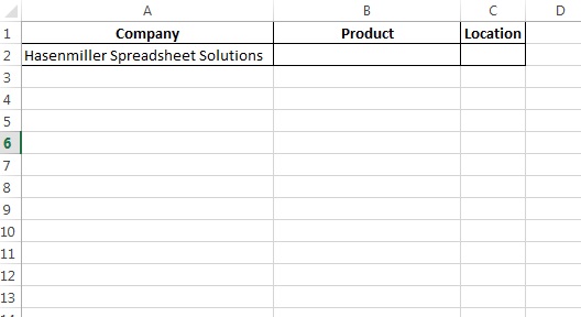 New Excel data with an automatically applied border
