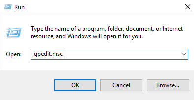 Run box with gpedit.msc entered