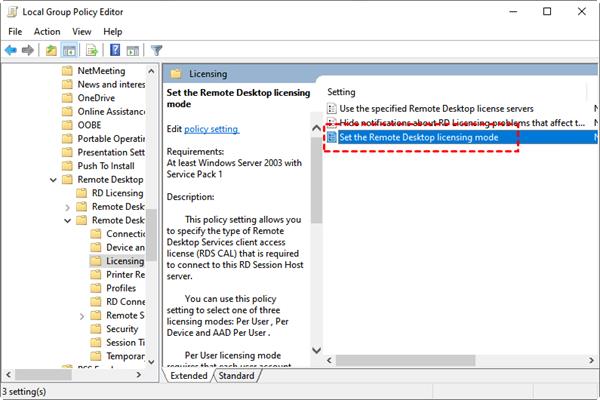 Set the Remote Desktop licensing mode policy