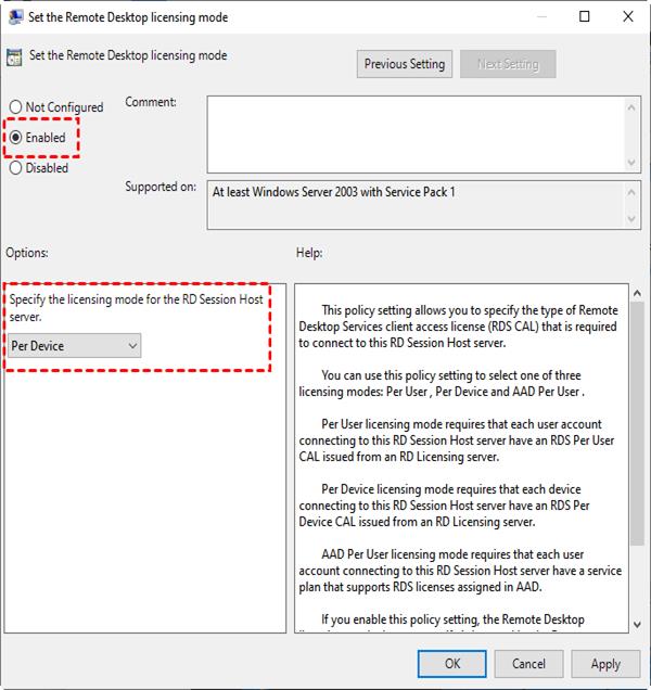 Specify the Remote Desktop licensing mode