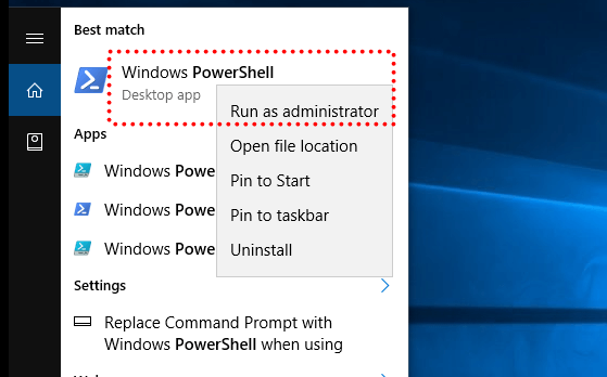 Run PowerShell from the Windows search